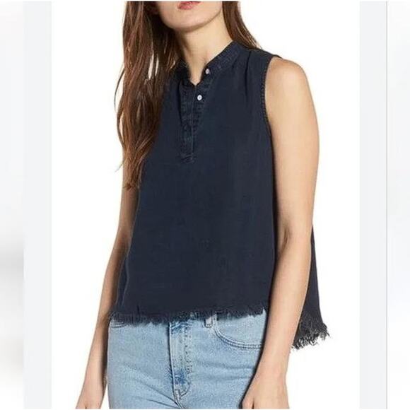 DL1961 Women's Gansevoort Sleeveless Denim Top Size L In Washed Black Overdye - Picture 2 of 10